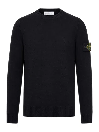 Stone Island Melange Effect Sweater With Compass Logo In Black
