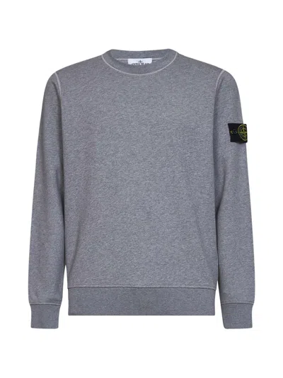 Stone Island Melange Grey Melange Organic Cotton Crewneck Sweatshirt In Gray