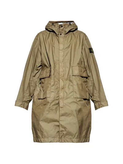 Stone Island Membrana 3l Tc Hooded Coat In Green