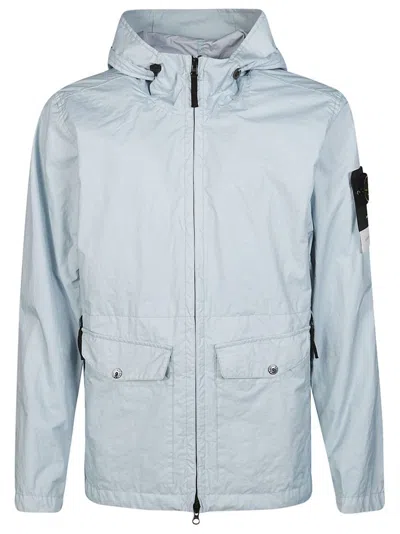 Stone Island Membrana 3l Tc Zipped Hooded Jacket In Light Blue