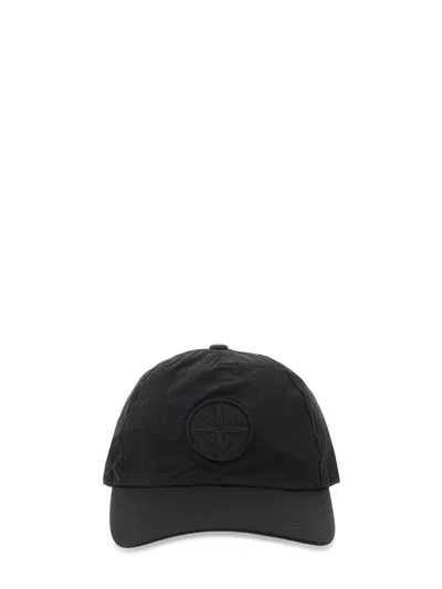Stone Island Nylon Baseball Hat With Logo In Black