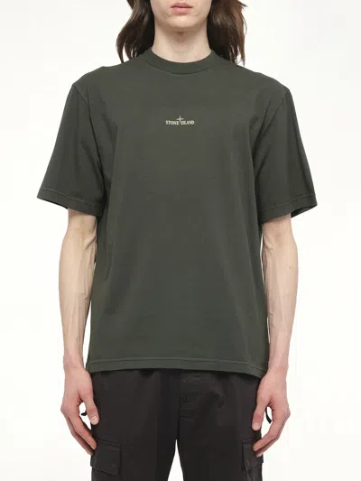Stone Island Men's 210003 Industrial Print Short Sleeve T-shirt In Green