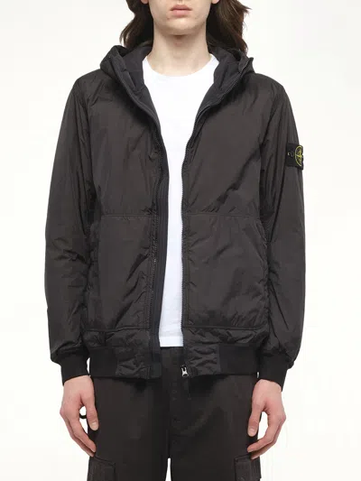 Stone Island Men's 410001 Garment Dyed Crinkle Reps Bomber Jacket In Black