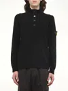 Stone Island High Collar Pullover With Buttoned Placket And Logo Patch In Black
