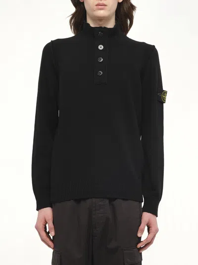 Stone Island Men's 510004 Lambs Wool Ls Polo In Black