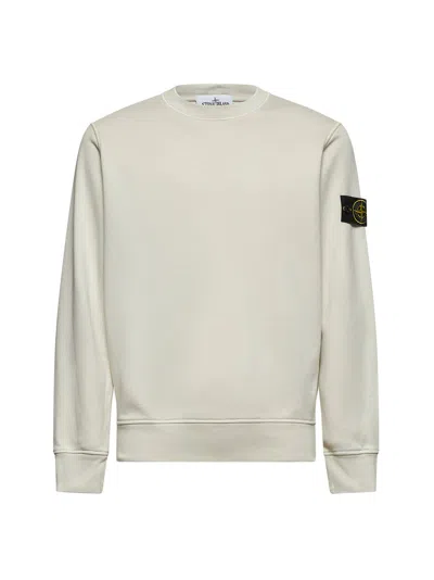 Stone Island Men Beige Cotton Crewneck Sweatshirt In Silver