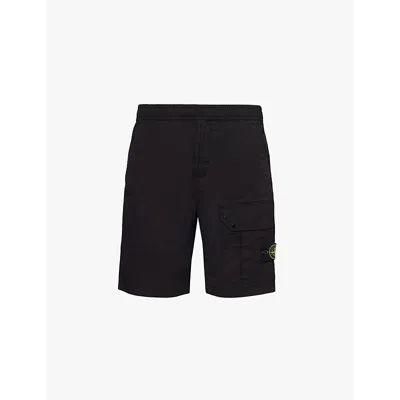 STONE ISLAND MENS BLACK BRAND-PATCH DRAWSTRING-WAIST STRETCH-COTTON SHORTS