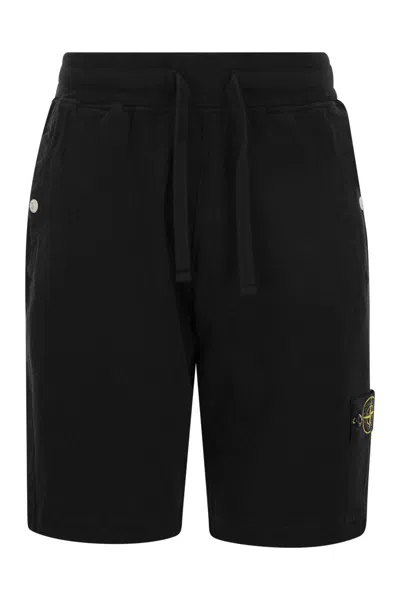 Stone Island Lead Grey Cotton Bermuda Shorts With  Patch For Men In Black