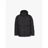 Stone Island Blue Down Jacket With Drawstring Hood And Logo Patch On The Sleeve In Tech Fabric Man In Black