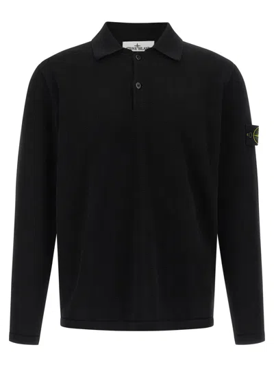 Stone Island Black Logo Patch Polo In Brown