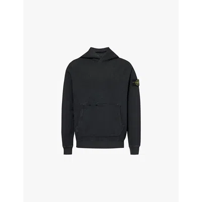 Stone Island Mens Black Old Effect Brand-patch Relaxed-fit Cotton-jersey Hoody