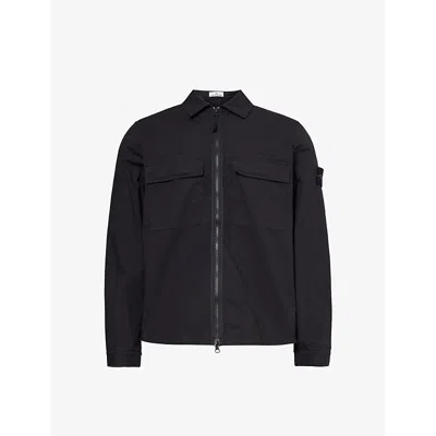 Stone Island Mens Black Ripstop Brand-patch Stretch-cotton Regular-fit Overshirt