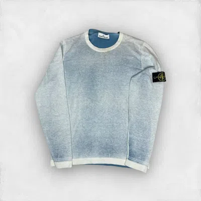Pre-owned Stone Island Men Blue White Cotton Reversible Knit Sweater L (size Large)
