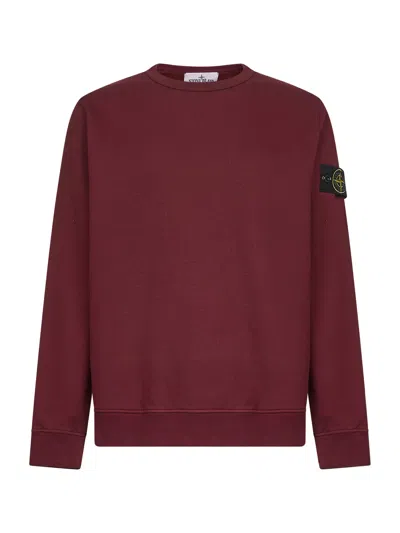 Stone Island Men Burgundy Brushed Organic Cotton Crewneck Sweatshirt In Red