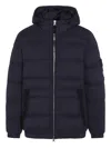 Stone Island Blue Hooded Down Jacket With Logo Patch In Nylon Man In Black