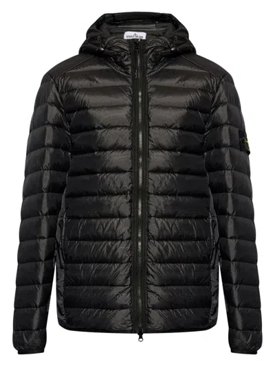 Stone Island Nylon Down Tc Hooded Jacket In Black