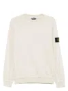 Stone Island Crew Neck Sweatshirt In Sand Beige With Logo Detail In White
