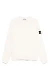 Stone Island Beige Long-sleeved Sweater With Distinctive Logo Patch In Ivory