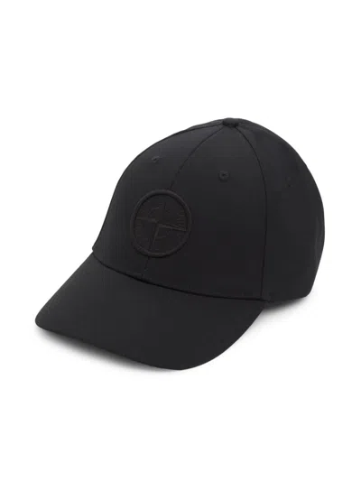 Stone Island Cap With Embroidered Compass Logo In Black