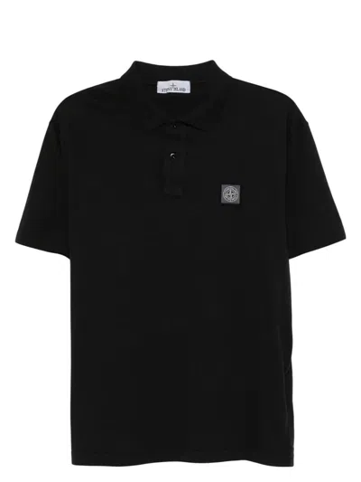 Stone Island Logo-patch Cotton Polo Shirt In Black