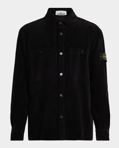Stone Island Men's Corduroy Long Sleeve Overshirt In Black