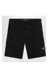 Stone Island Blue Shorts With Elastic Drawstring Waist And Logo Patch On The Front In Cotton Man In Black