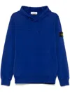 Stone Island Men Cotton Fleece Hooded Sweatshirt With Pouch Pocket In Blue