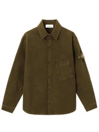 Stone Island Men's Cotton Snap-front Jacket With Patch Chest Pocket And Sleeve Badge In Green
