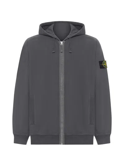 Stone Island Men's Cotton Zip-front Hooded Jacket With Adjustable Drawstring, Ribbed Cuffs & Hem In Grigio