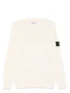 Stone Island Ribbed Crew-neck Cotton Sweater With Long Sleeves In Ivory