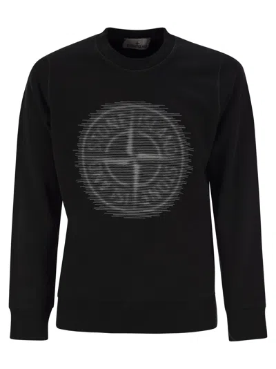 Stone Island Men Crew-neck Sweatshirt With Optical Three In Black