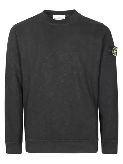 Stone Island Vanisé Brushed Heavy Cotton Jersey Garment Dyed Sweatshir In Black