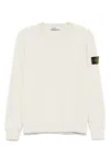 Stone Island White Crewneck Sweater With Logo Patch In Wool Blend Man In Nude