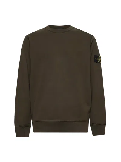 Stone Island Men Green Organic Cotton Fleece Crewneck Sweatshirt In Brown