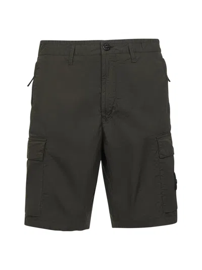 Stone Island Men Green Stretch Cotton Canvas Cargo Bermuda Shorts