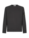Stone Island Black Organic Cotton Diagonal Fleece Old Effect Sweatshirt In Green