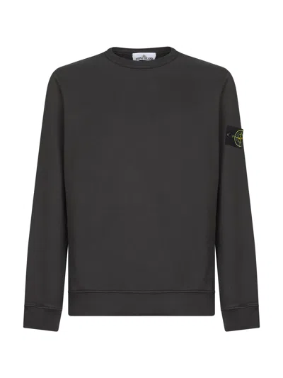 Stone Island Men Grey Brushed Organic Cotton Crewneck Sweatshirt In Green