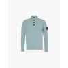Stone Island Mens Grey Green Brand-badge Henley-collar Wool-blend Jumper