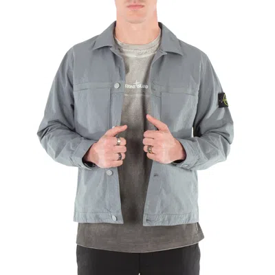 Stone Island Men's Grey Green Cotton Ripstop Shirt In Blue