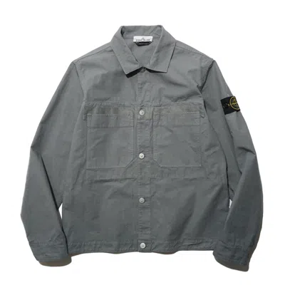 STONE ISLAND STONE ISLAND MEN'S GREY GREEN COTTON RIPSTOP SHIRT