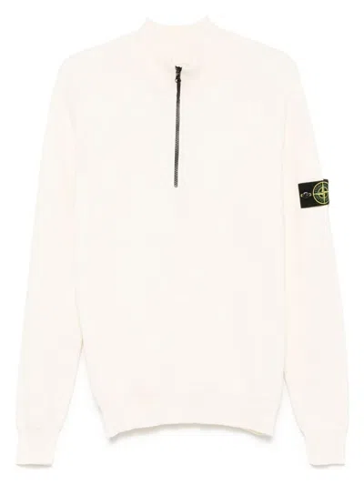 STONE ISLAND MEN'S HALF ZIP RIBBED COTTON KNIT JUMPER SWEATER