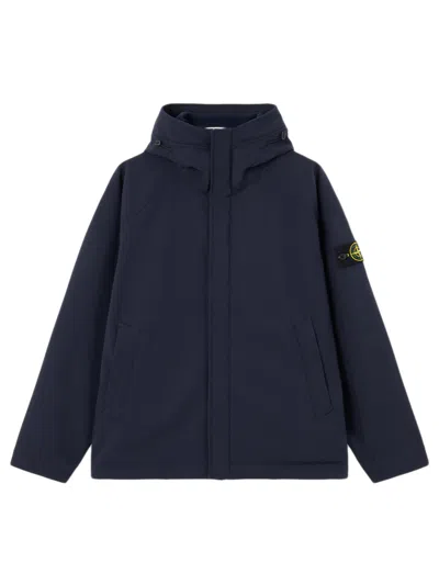 Stone Island Men's Hooded Jacket With Drawstring And Pockets - Size M In Blue