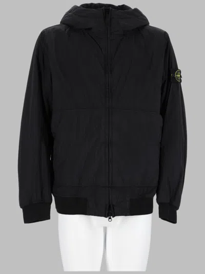 Stone Island Men's Hooded Zip-up Jacket In Black