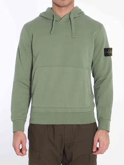 Stone Island Men Hoodie In Organic Cotton Fleece In Green