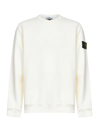 Stone Island Men Ivory Brushed Organic Cotton Crewneck Sweatshirt In Beige