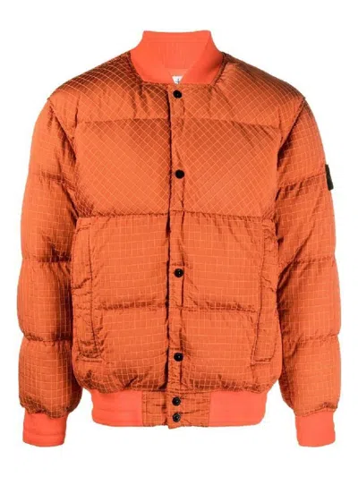 Stone Island Compass-motif Padded Bomber Jacket In Orangered