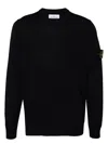Stone Island Blue Navy Ribbed Sweater In Wool In Black