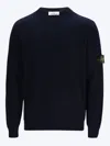 Stone Island Crewneck Sweatshirt With Ribbed Detailing And Logo Patch In Blue