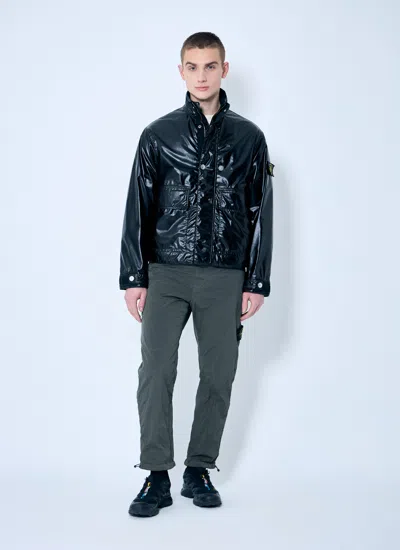 Stone Island Men Laminated Biker Jacket In Black