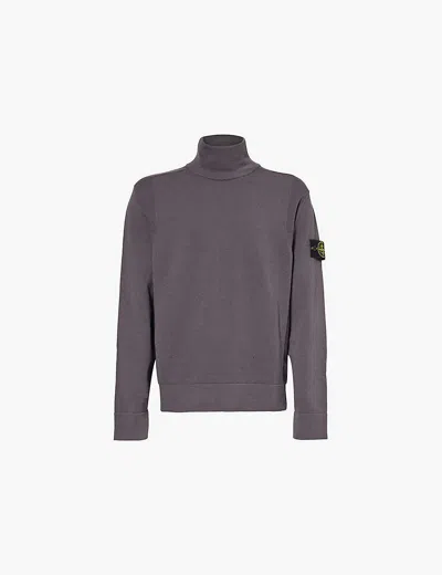Stone Island Mens Lead Grey Brand-badge Roll-neck Regular-fit Wool-blend Knitted Jumper
